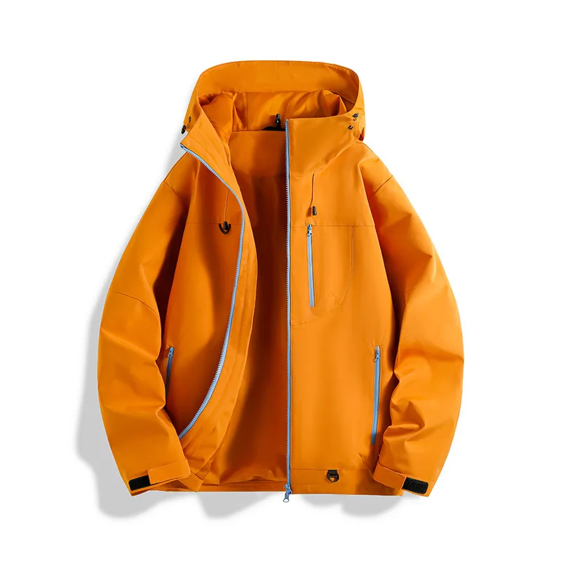 

Spring Autumn Casual Camping Hiking Jacket Men Outdoor Waterproof Orange Windproof Hooded Windbreaker Coats Sports Thick Outwear