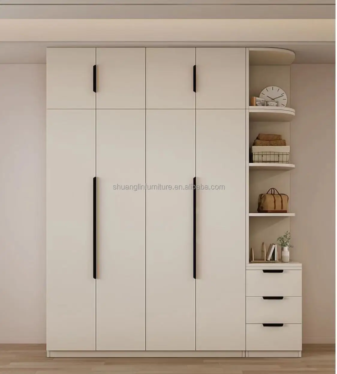 Freistehende Godrej Küche Einzel tür Dreifach modern UK Griff Design Innen architektur mit Regal Groß Holz