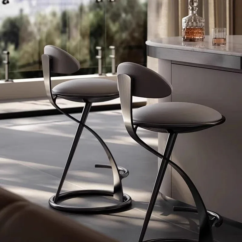 Designer High Stool Italian Light Luxury Bar Chairs Creative Bar Furniture Home Stainless Steel Cafe Kitchen Backrest Bar Chair