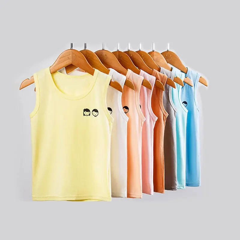 Summer 2024 Children Shirts Sleeveless Tops For Kids 2-10 Years Girls Tees Cotton Boys Undershirts Baby Bottom Clothing