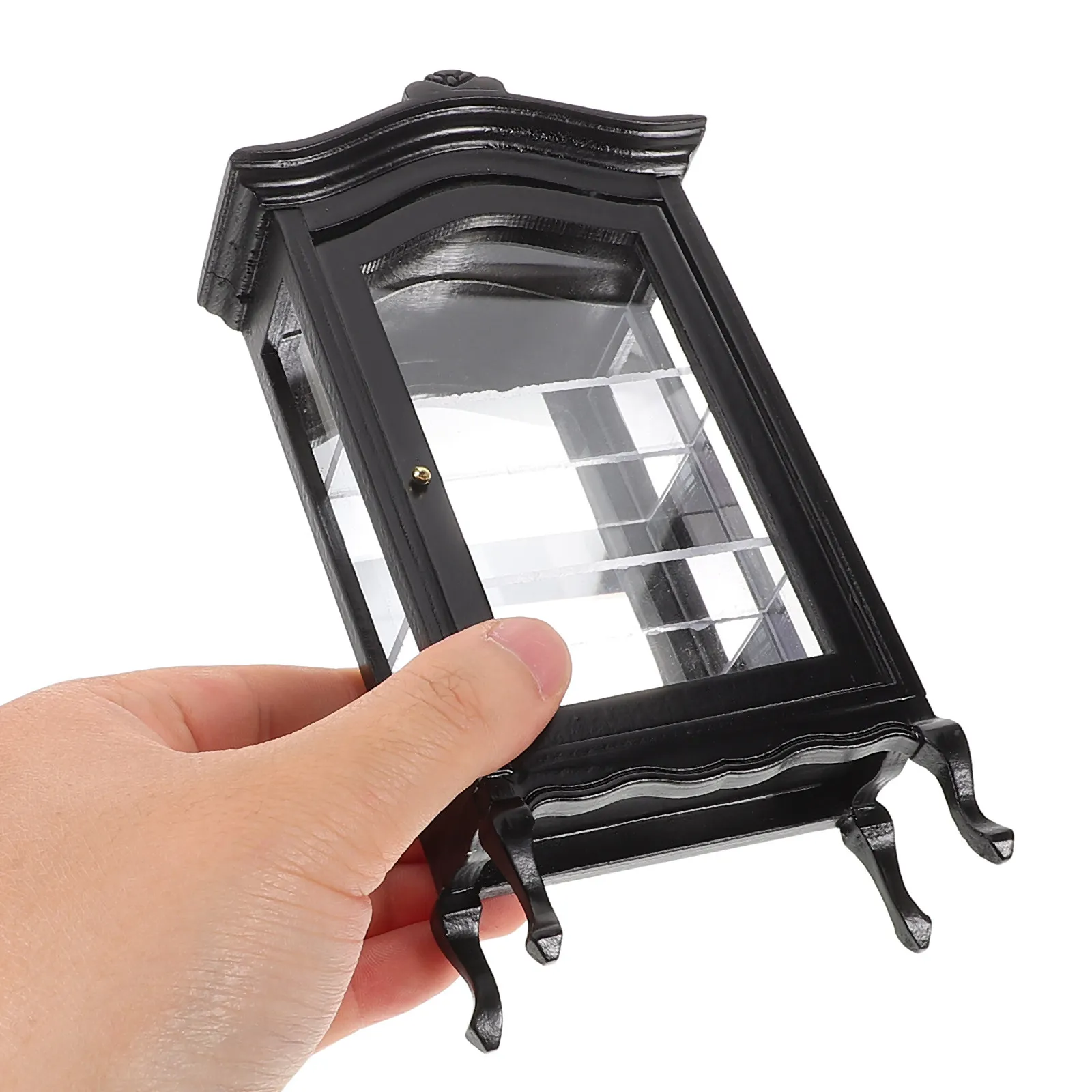 

Миниатюрный деревянный шкаф-витрина для кукольного домика, масштаб 1:12, с изогнутой верхней частью, реалистичная отделка, для хранения и демонстрации