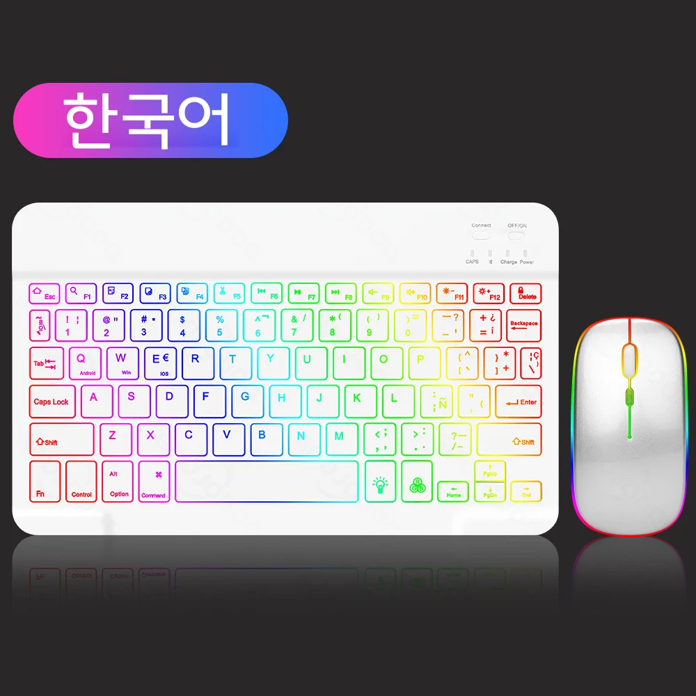 EMTRA Bluetooth-toetsenbord met achtergrondverlichting en achtergrondverlichting voor IOS Android Windows voor iPad Portugees toetsenbord Spaans toetsenbord en muis