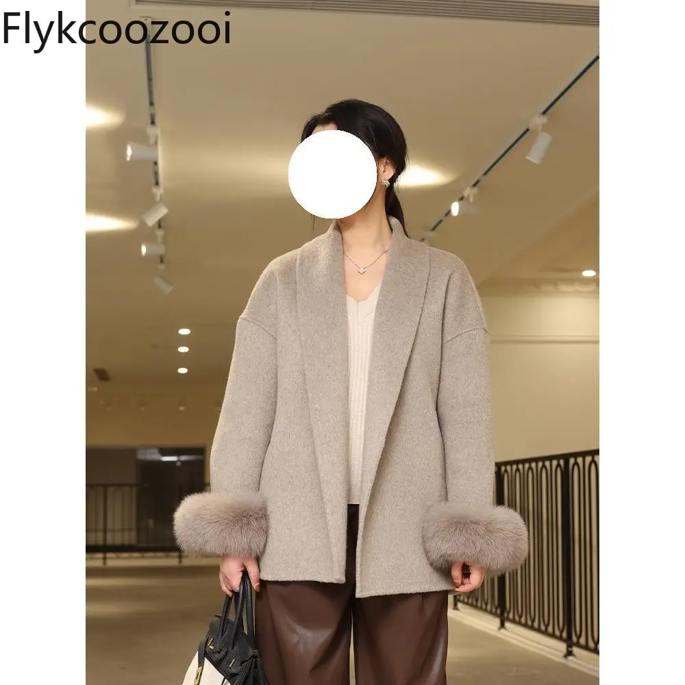 Korean solid color fashion strap waist fall and winter new loose cloak wool coat casaco feminino de inverno super quente