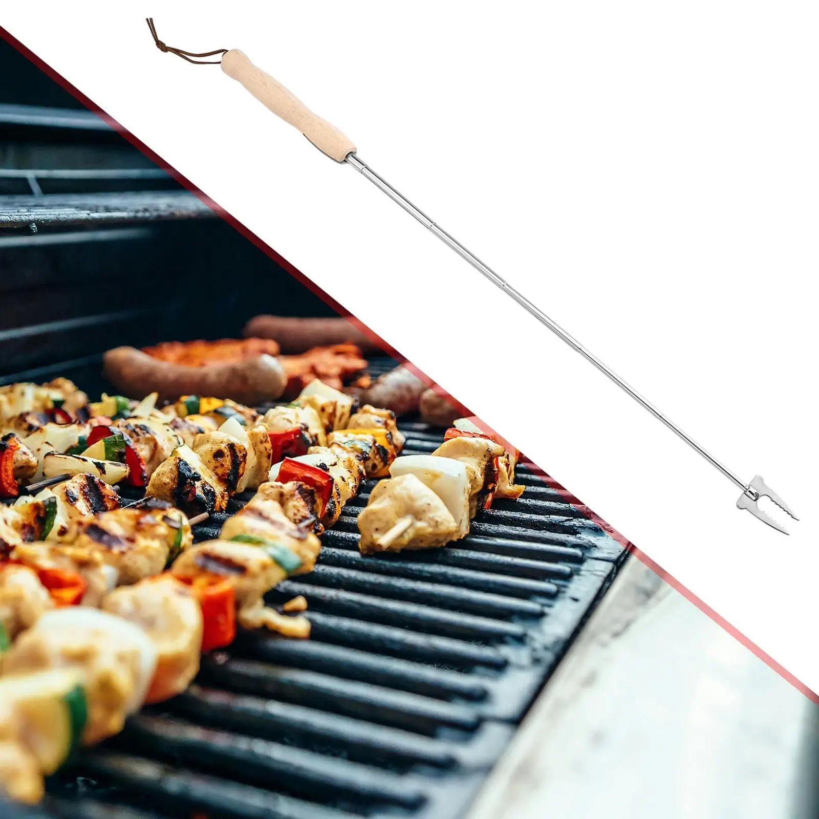 Adjustable Length Barbecue Fork Heavy Duty Steel Grill Skewer Extendable Roasting Stick for Camping Picnics
