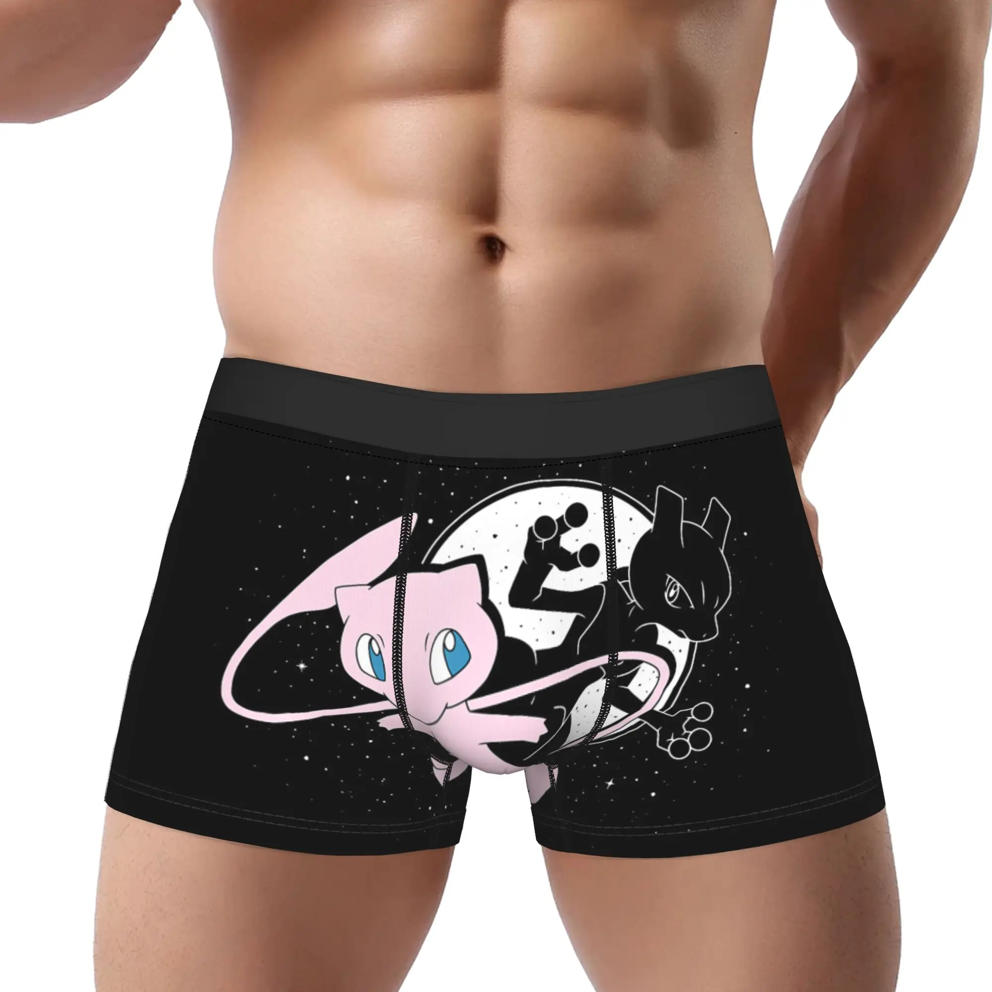 Pokemon   Celestial Mew Mewtwo Moon boxers  Underpants Homme Panties Men's Underwear Ventilate Shorts Boxer Briefs