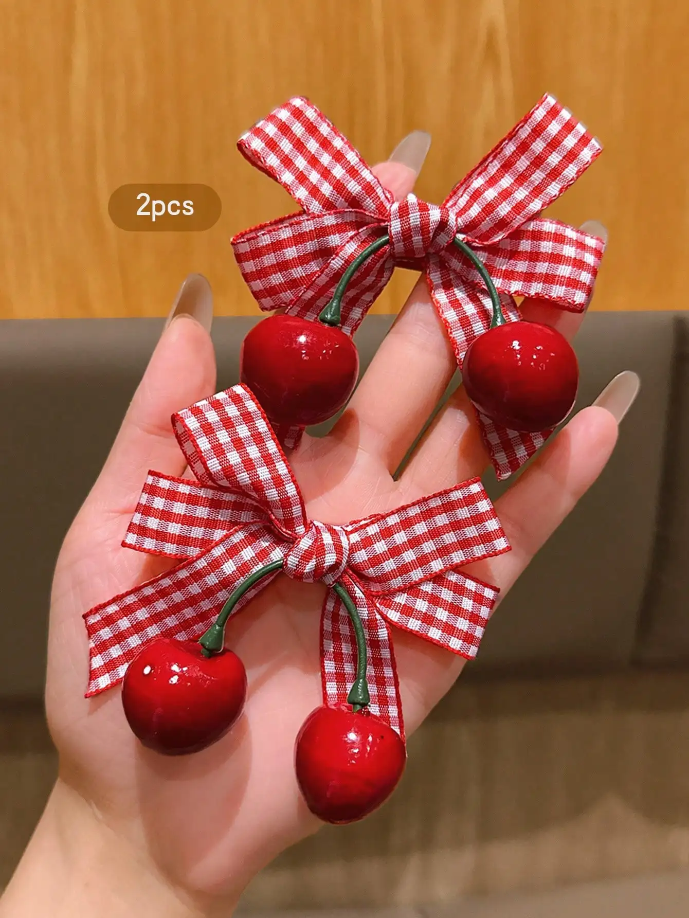 

2pcs Cute Cherry Bow Hair Clips, Sweet Style Hair Accessories Suitable For Daily Use, Affordable Hair Decor