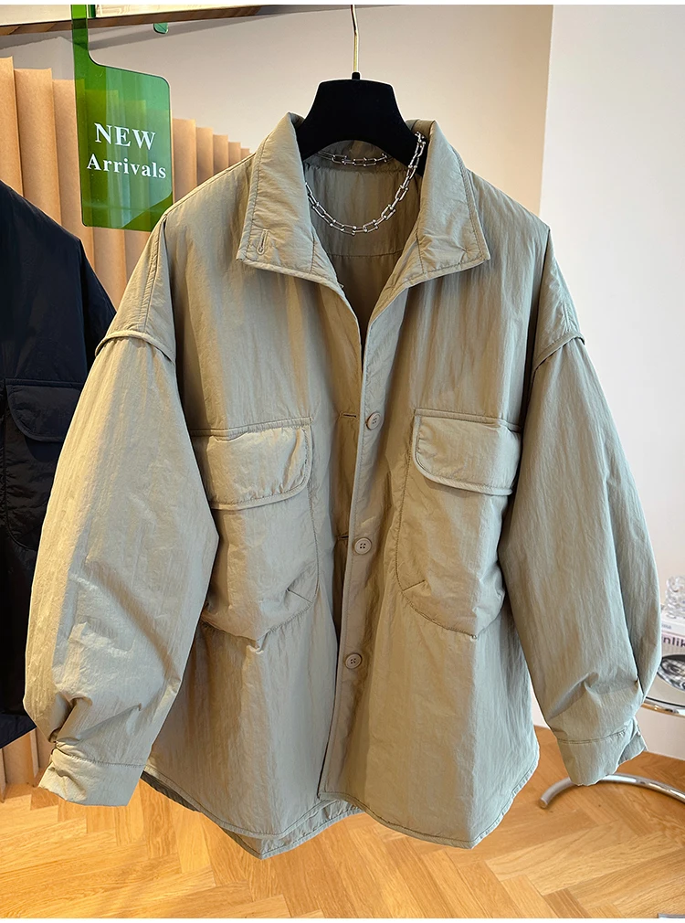 Leve feminino algodão acolchoado casaco outono inverno lapela cor sólida solta casual carga jaqueta grandes bolsos design casacos quentes