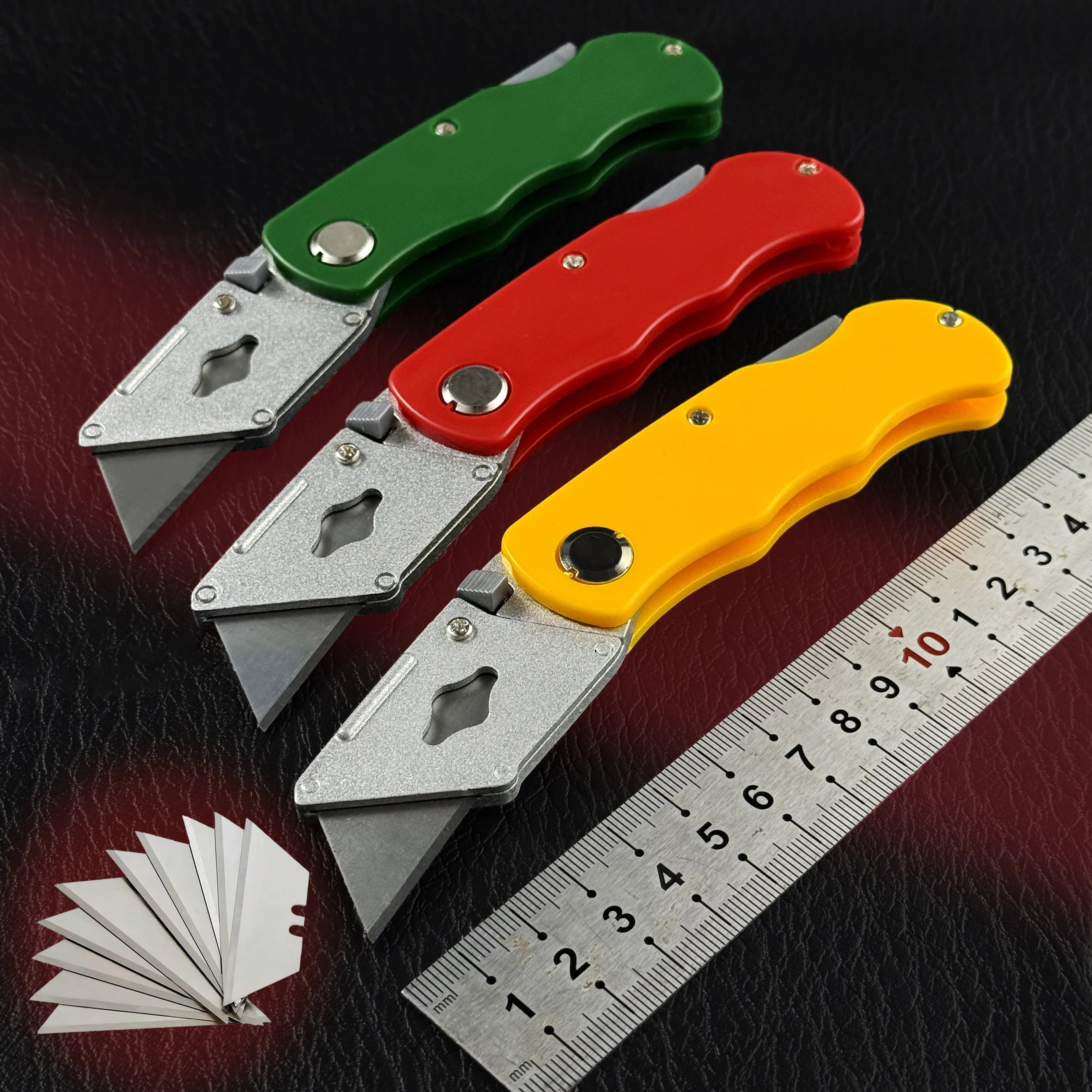 سكين فني قابل للطي - 10 شفرات، فتاحة صناديق، مستلزمات مكتبية، سكين ورق جدران، سكين قابل للطي متعدد الوظائف، سكين المرافق #1