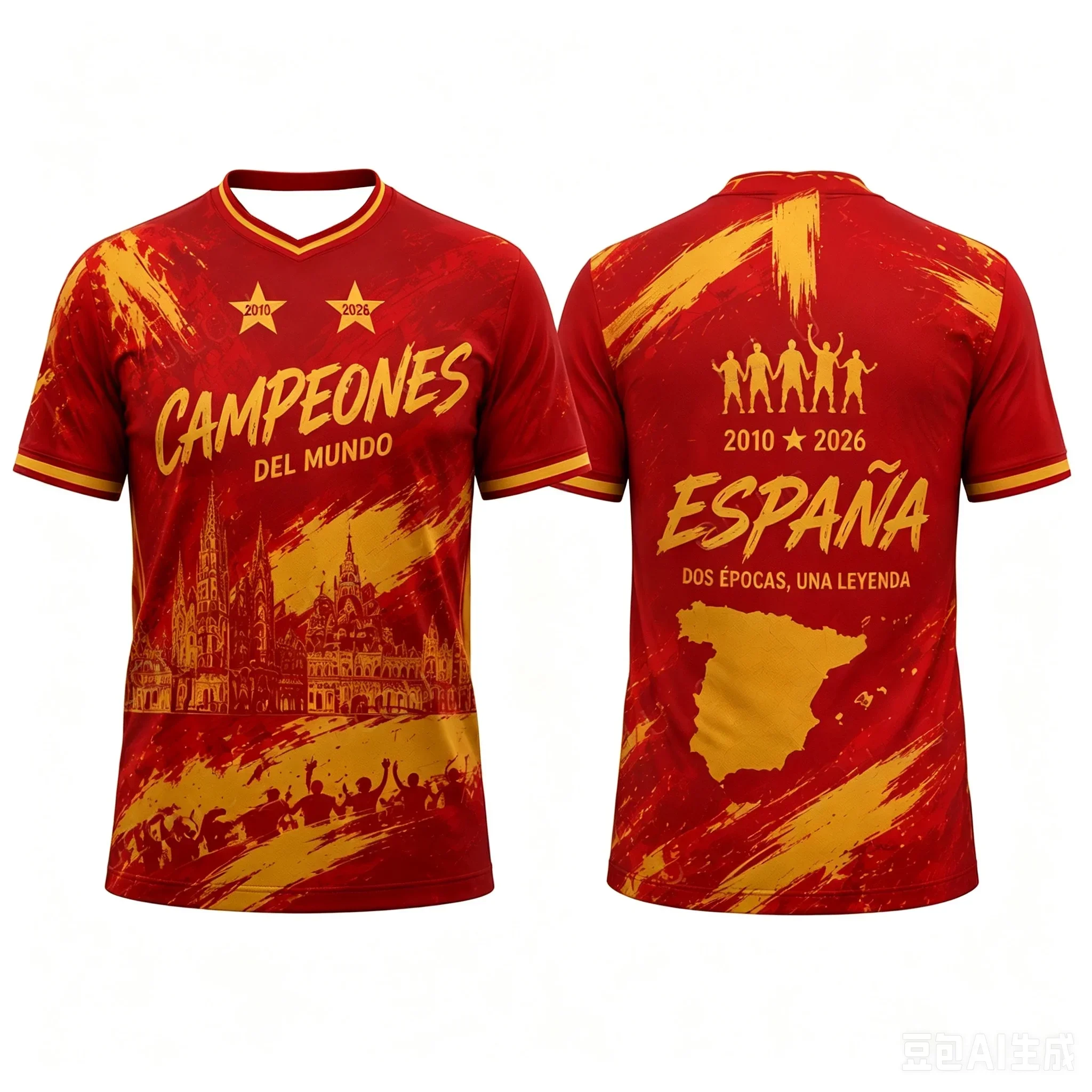 Spanien Meister 2010 2026 Gedenktrikot Rot Gold Fußball-Fan-Shirt Unisex Kurzarm Fußball Sportgeschenk Familien-Matching Y2K – Detail 5