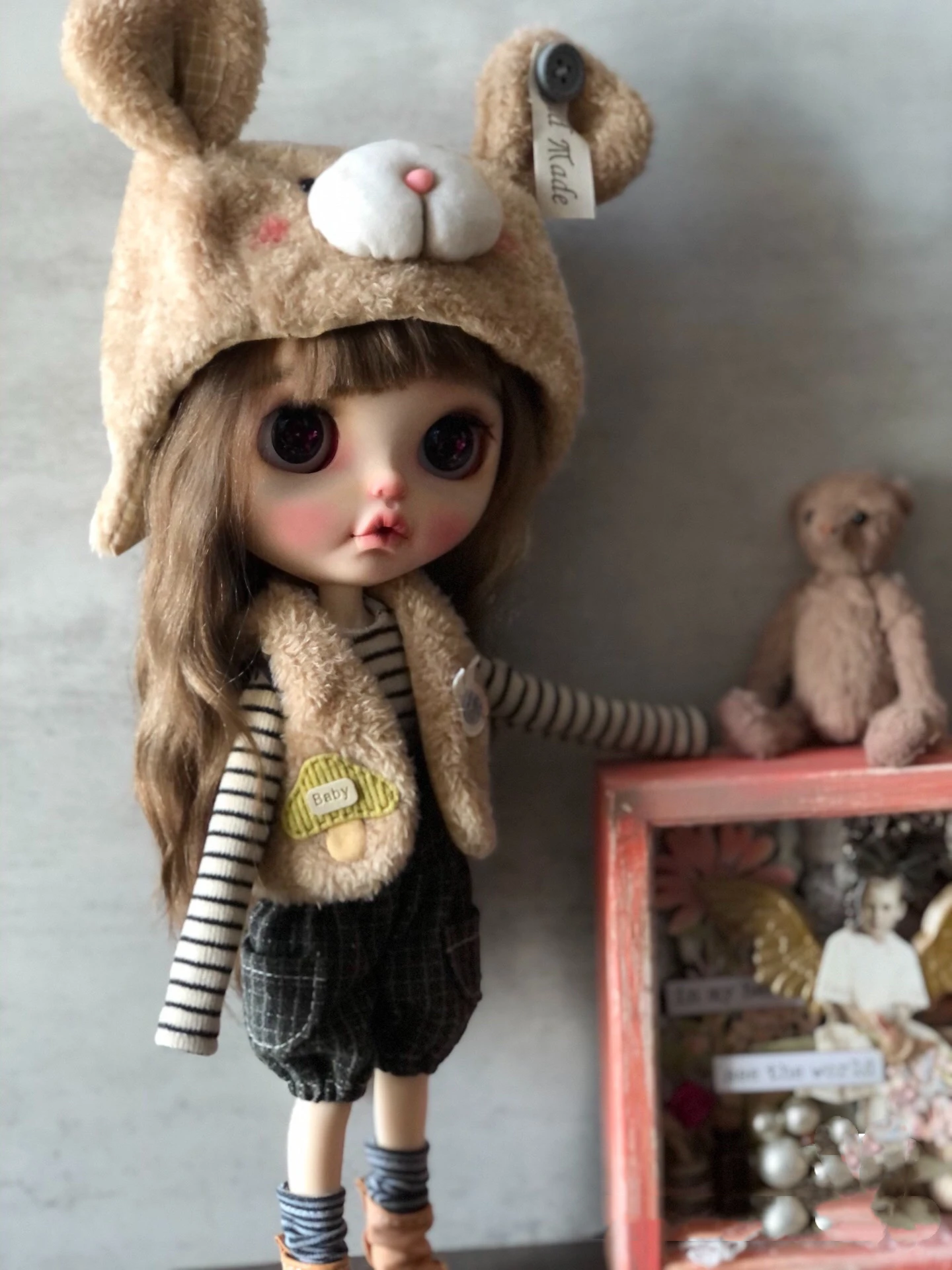 Six-piece set BJD Blythe Clothes Little Bear Hat Strap Pants skirt suit dress 1/6 30cm  Dolls (Fit for Pullip,Ob24, Licca)