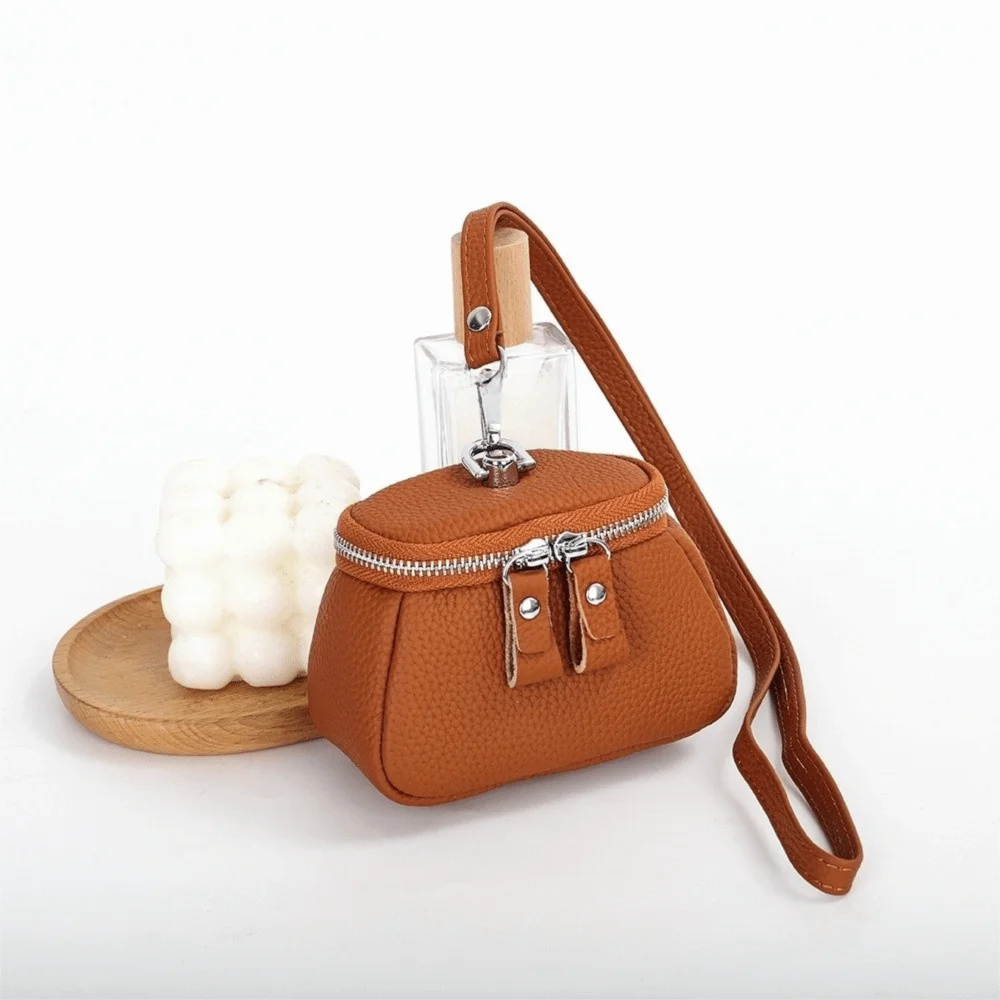 Solid Color Hanging Neck Coin Purse Lipstick Earphone Pouch Makeup Storage Lanyard Wallet Purse Genuine Leather Mini Storage Bag