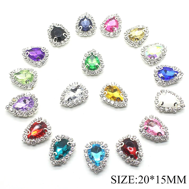 10Pcs water drop shaped metal rhinestone sewing accessories Diy wedding clothes hair accessories jewelry decorative accessories