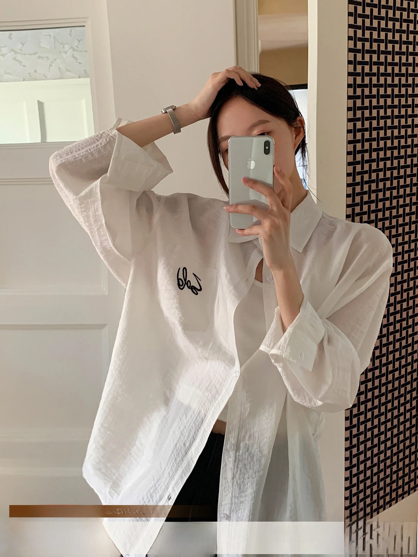 

Sun Protection Women's Shirt Embroidered Lyocell Korean Style Loose Fit Long Sleeve Regular Thickness Chinese Made