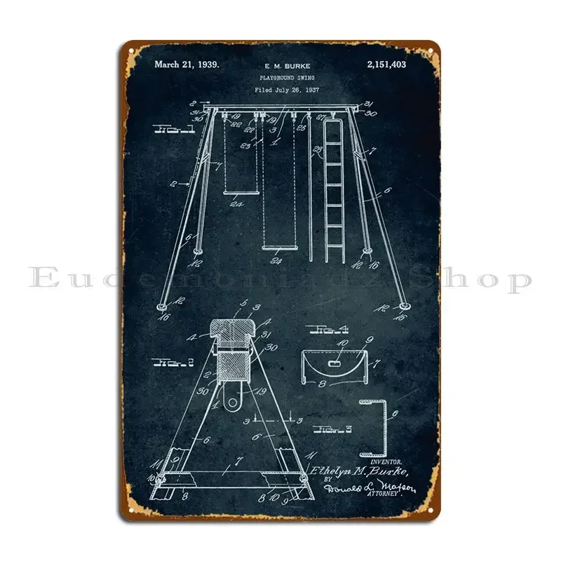 No168 - 1937 - Playground Swing - Inventor E. M. Burke Metal Plaque Poster Garage Painting Designs Cinema Garage Tin Sign Poster