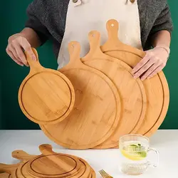 6/7/8/9/10 Inch Bamboo Wooden Pizza Board Round with Handle Pizza Baking Tray Pizza Stone Cutting Board