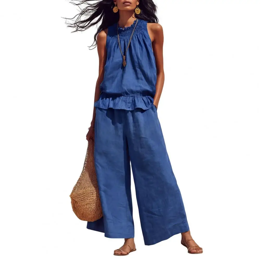 

2Pcs/Set Summer Women�s Outfit Western-style Vintage Bohemian Ruffled Cotton-linen Suit Fashion Loose Outfit Stylish Autumn Suit