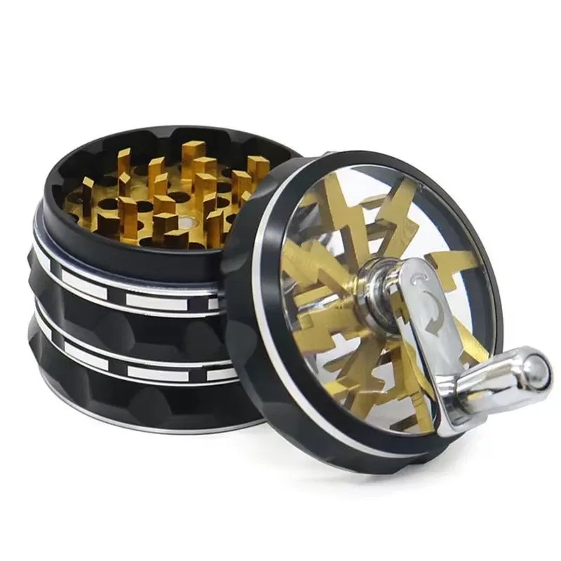 Młynek do papierosów ręczny Flash 63MM czterowarstwowy przezroczysty pokój dzienny młynek do tytoniu ze stopu aluminium prezent na dzień ojca