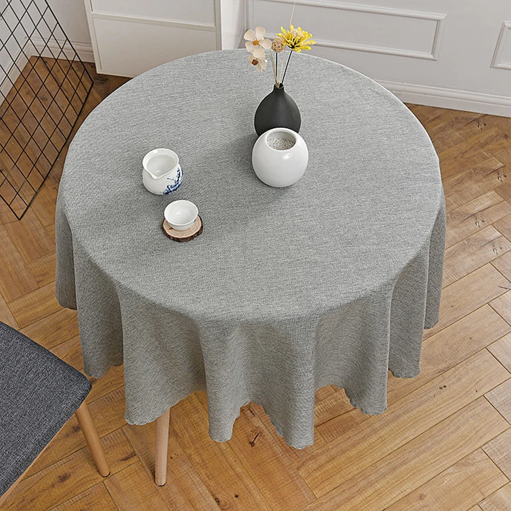 Round Tablecloth Khaki Table Cover Cotton Linen Table Cloth For Hotel Banquet Birthday Party Tables Decoration