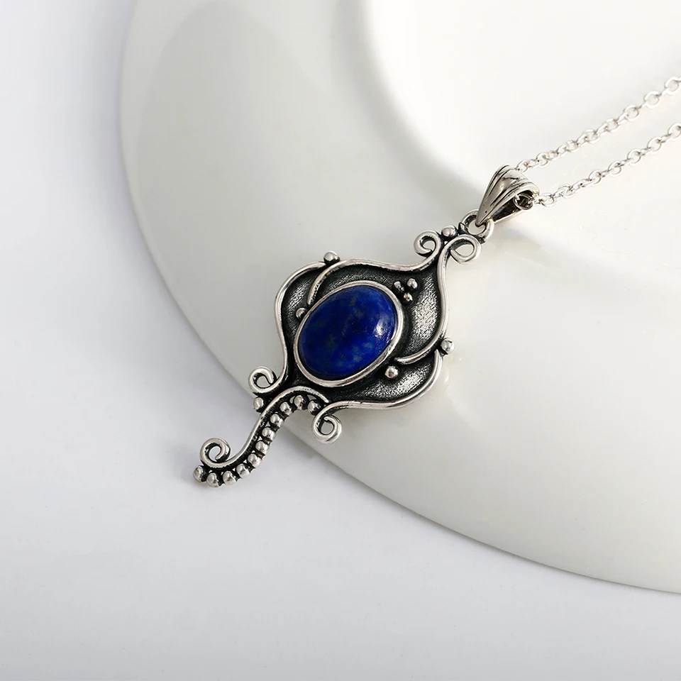 Nasiya Blue Pendant Necklace with Lapis Lazuli Kyanite Stone Women\'s Vintage Fashion Jewelry Necklaces for Wholesale