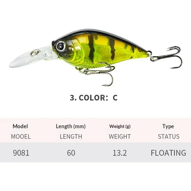 60mm 13,2g Crankbait Angelköder Schwimmender Wobbler Jerkbait Tief Tauchender Langer Lippenköder Künstlicher Harter Köder Angelzubehör