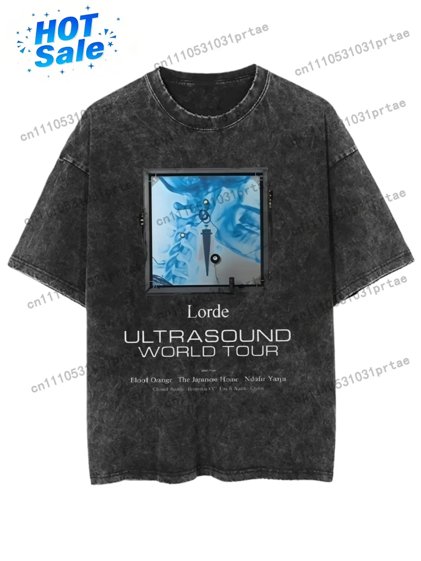 Romantic Unisex Vintage Washed Oversized Black Tshirt Short Sleeve Tees Graphic Men Women Clothing Lorde Ultrasound World  Black
