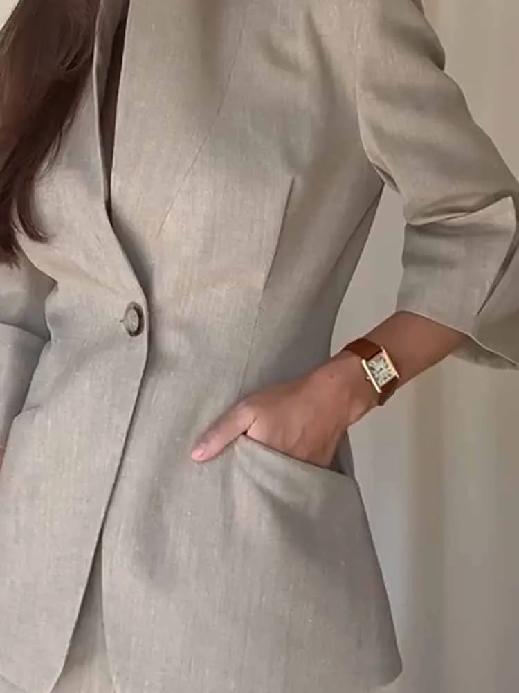 

Женский элегантный пиджак с длинными рукавами и шорты, темпераментные повседневные тонкие комплекты из двух предметов, стильный воротник-стойка, однотонная одежда для поездок на работу