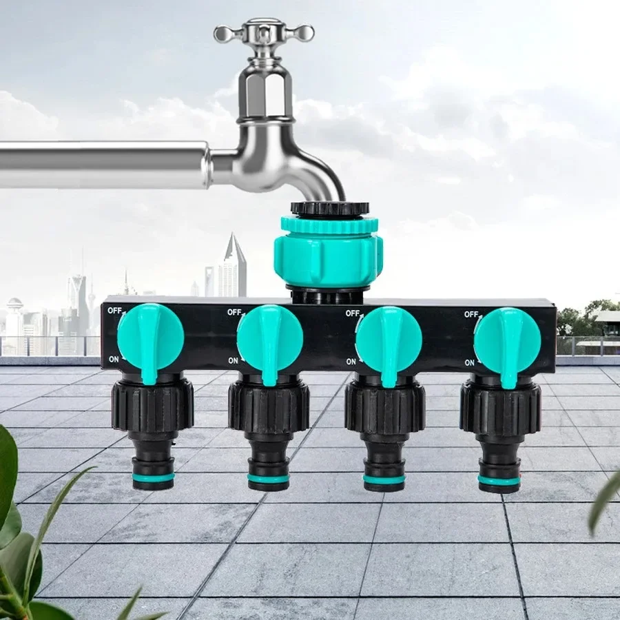Gartenschlauch-Verteiler, 4-Wege-Wasserhahn-Verteiler, Schlauchanschluss-Verteiler mit vier unabhängigen Schaltern für die Haus- und Rasenbewässerung – Detail 11