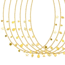 CSJA Stainless Steel Choker Gold Color Chain Necklace Heart Moon Star Charm Link Necklaces for Women Jewelry S762