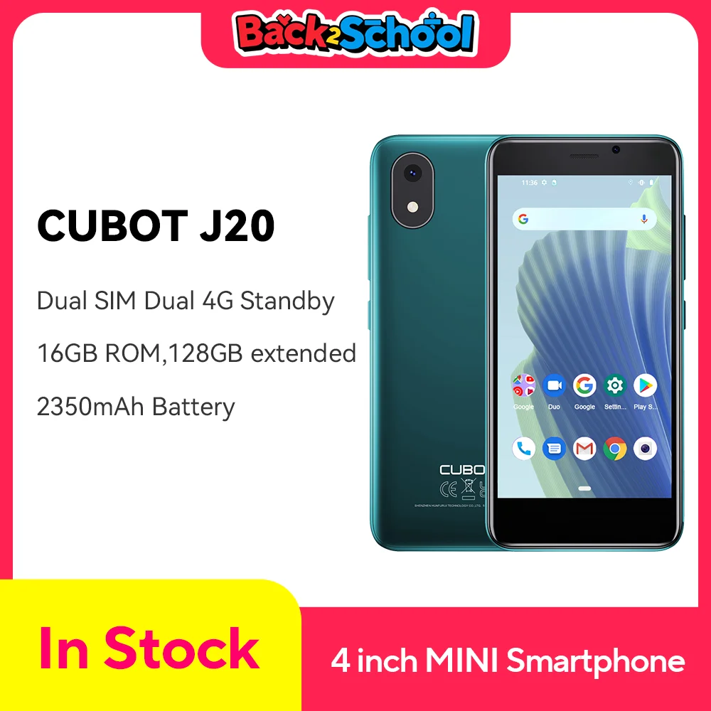 Cubot J20, 4-Inch Mini Smartphone, 16/32GB ROM (128GB Extended), Dual SIM Dual 4G Celulares, Android Mobile Phones, 2350mAh, GPS