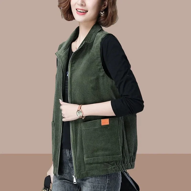 M-5XL 2023 Spring Autumn Women New Casual Corduroy Vest Korean Loose Outerwear Jacket Versatile Vest Female Corduroy Vest Coat