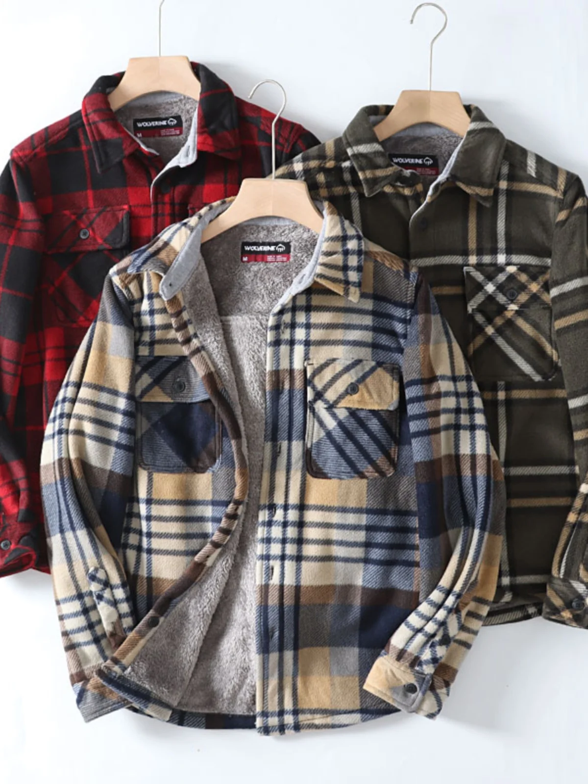 Thickened Fleece Autumn Winter Men's Flannel Plaid Warm Casual Collar Long Sleeve Shirt Youth Popular Standard Fit Polyester