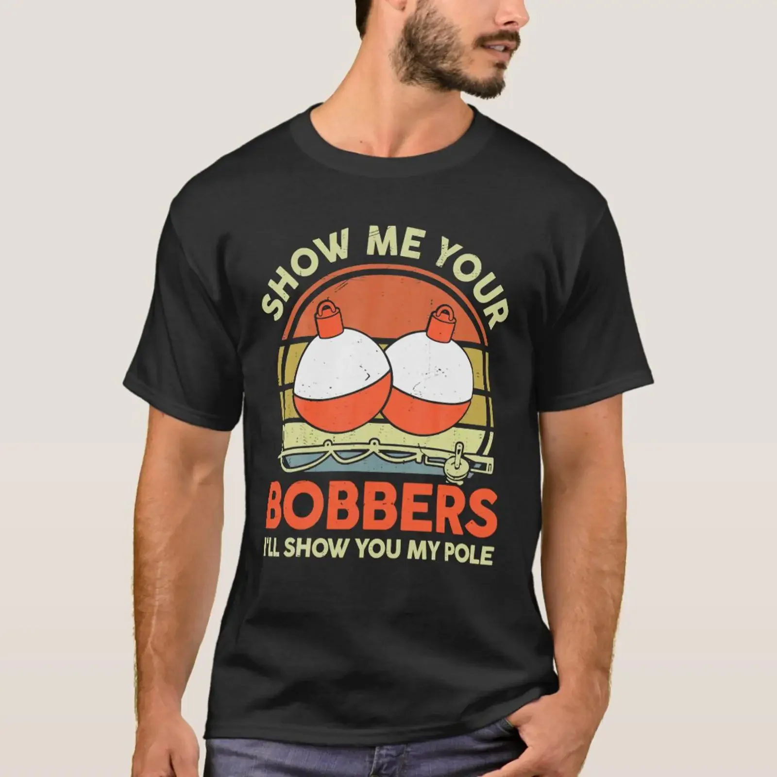 Mens Show Me Your Bobbers Fathers Day Funny T Shirt vintage Washed Breathable streetwear Stretched Soft Casual Unisex homme