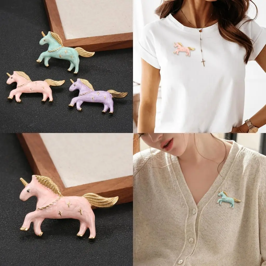 

31BB Single Horn Horse Brooch Feature Macaron Colors Alloy Enamel Badge Pin Versatile Clothing Accessory for Teens