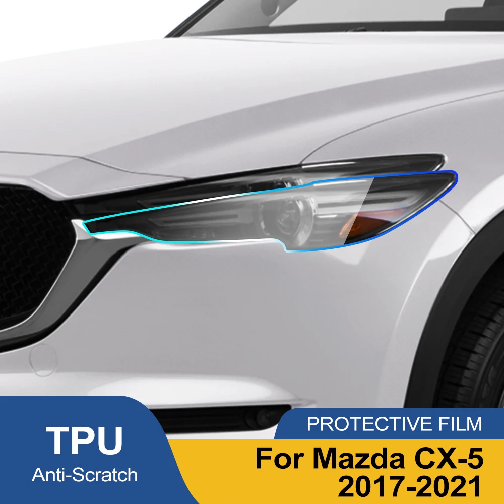High-Gloss Smoke Black TPU Headlight PPF for Mazda CX-5 2017-2021 Pre-Cut Anti-Scratch Protective Film Vinyl Wrapping Film Kit