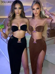 Bandeau Top And Skirt Set Sexy 2 Piece Sets Womens Outfits Summer Vacation Night Club Festival Outfits Beach Co ord Set