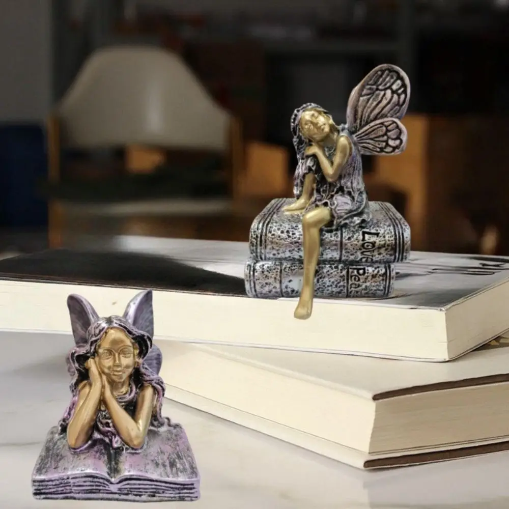 

Durable Cute Fairy Figurines Funny Handmade Angel Girl Statue Resin Craft with Wings Fairy Desktop Ornament Outdoor