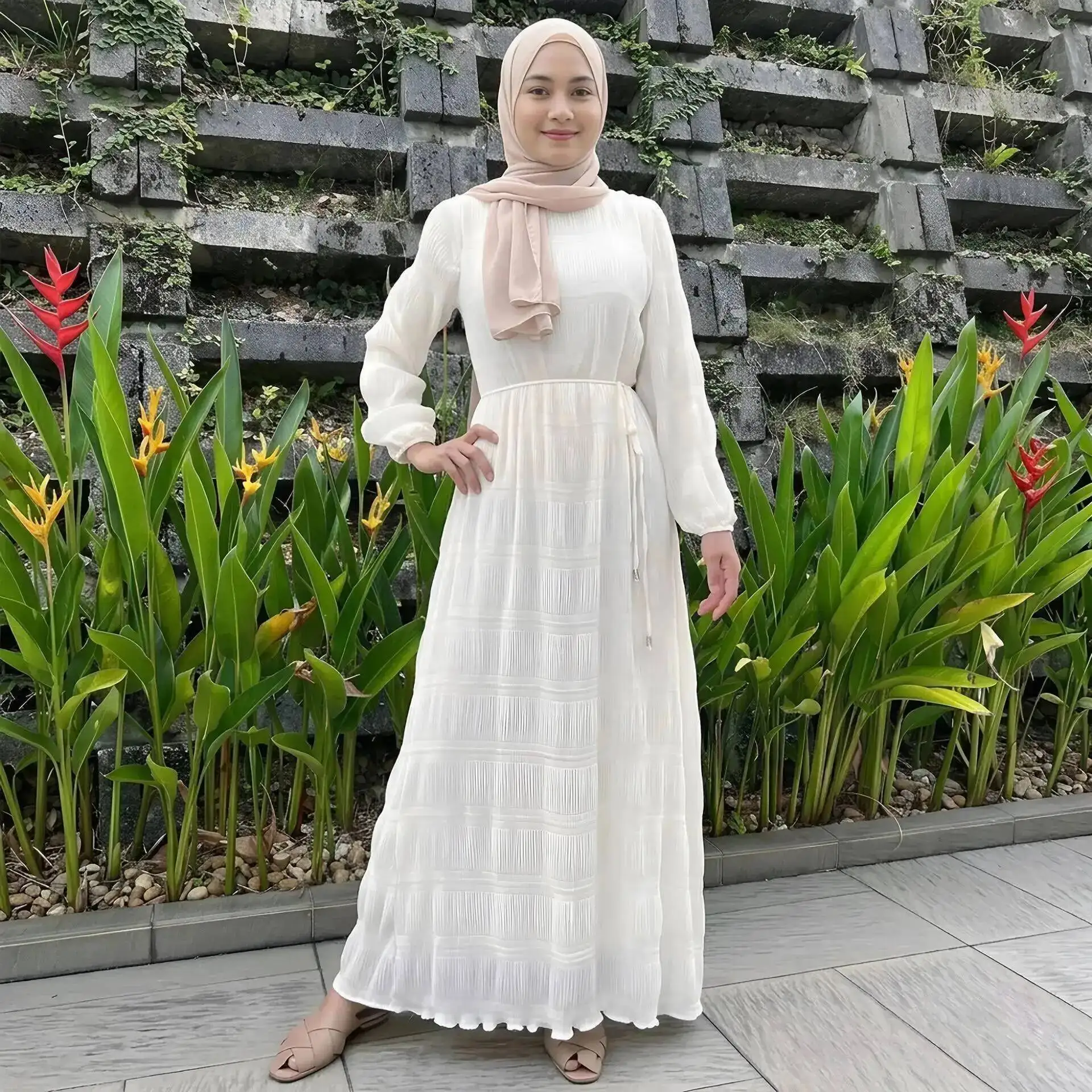 

M217# Women's Clothing Malaysia Fashion Chiffon Pleated Dress Plus Size Long Skirt Robe Abaya Ramadan Dubai Luxury Islam Elegant