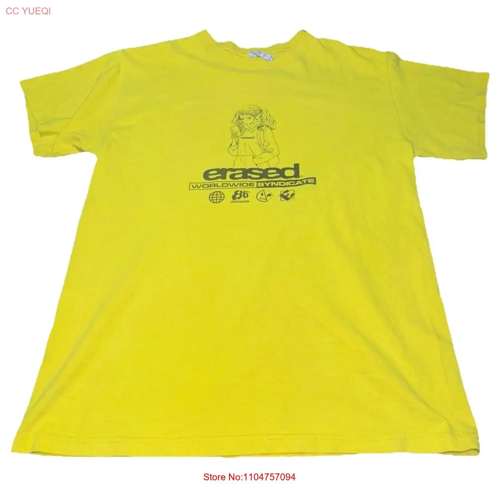 Erased Worldwide Syndicate ProjecT T Shirt Mens Medium  Girl Anime vintage Washed Soft Stretched Slightly Comfortable Casual