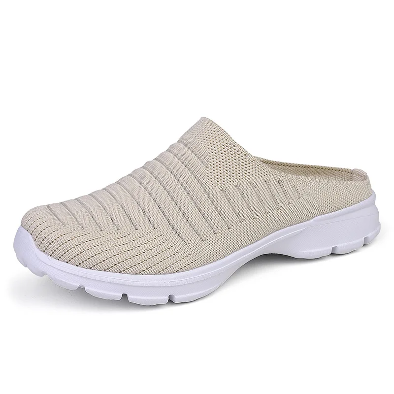 Men New Summer Mesh Casual Shoes Outdoor Breathable Half-pack Slippers Men's Women's Flat Bottom Fashion Couple Walking Shoes