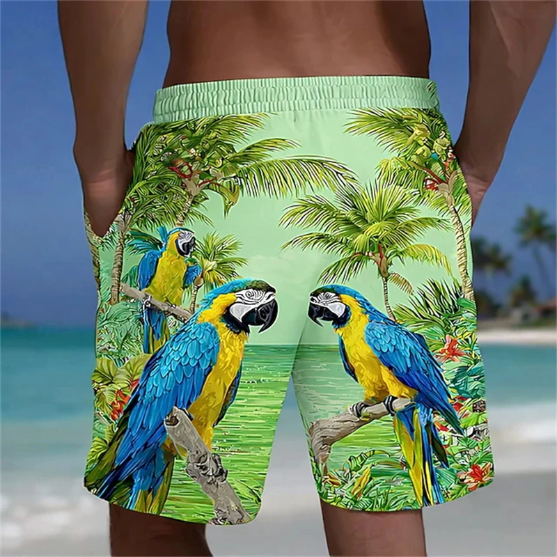 

Fashion Tropical Parrot Beach Shorts For Men Quick Dry Swim Trunks With 3D Parrot Print Drawstring Waist For Summer Vacation New