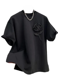 Special Offer Heavy Industry Three-Dimensional Flower Cotton Heavy round Neck Short Sleeve T-shirt Female Summer New Top