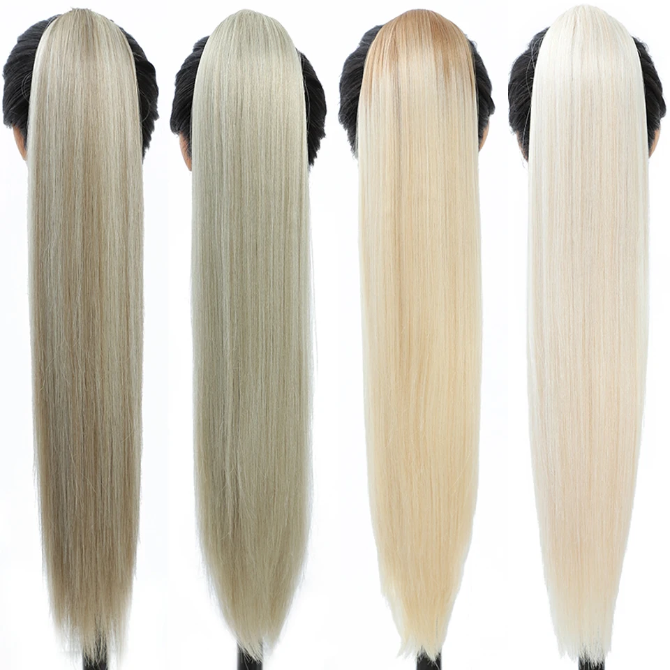 Extensions Capillaires Synthétiques Raides en Queue de Cheval pour Femme, Cheveux Naturels à réinitialisation, 28 Pouces, Fausse Queue de Cheval