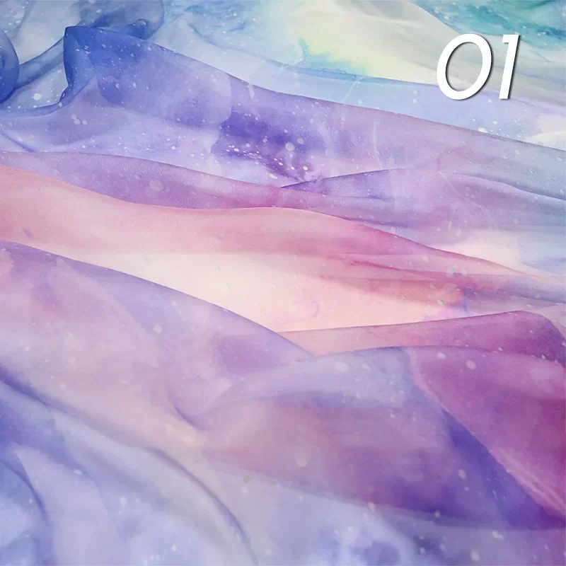 Sterrenhemel Gradiënt Chiffon Stof DIY Sterrenhemel Kostuums Jurk Naaien Ambacht Chinese Stijl Hanfu Handgemaakt Materiaal 1x1.5m