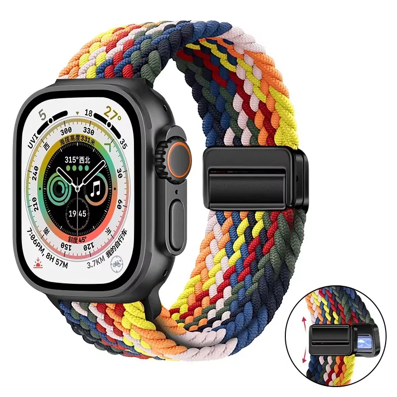 Nylon-Geflechtarmband für Apple Watch Ultra 3 2 49mm 11 10 46mm 42mm 9 8 7 45/41mm Magnetisches Armband iWatch 6 5 SE 44/40mm Correa
