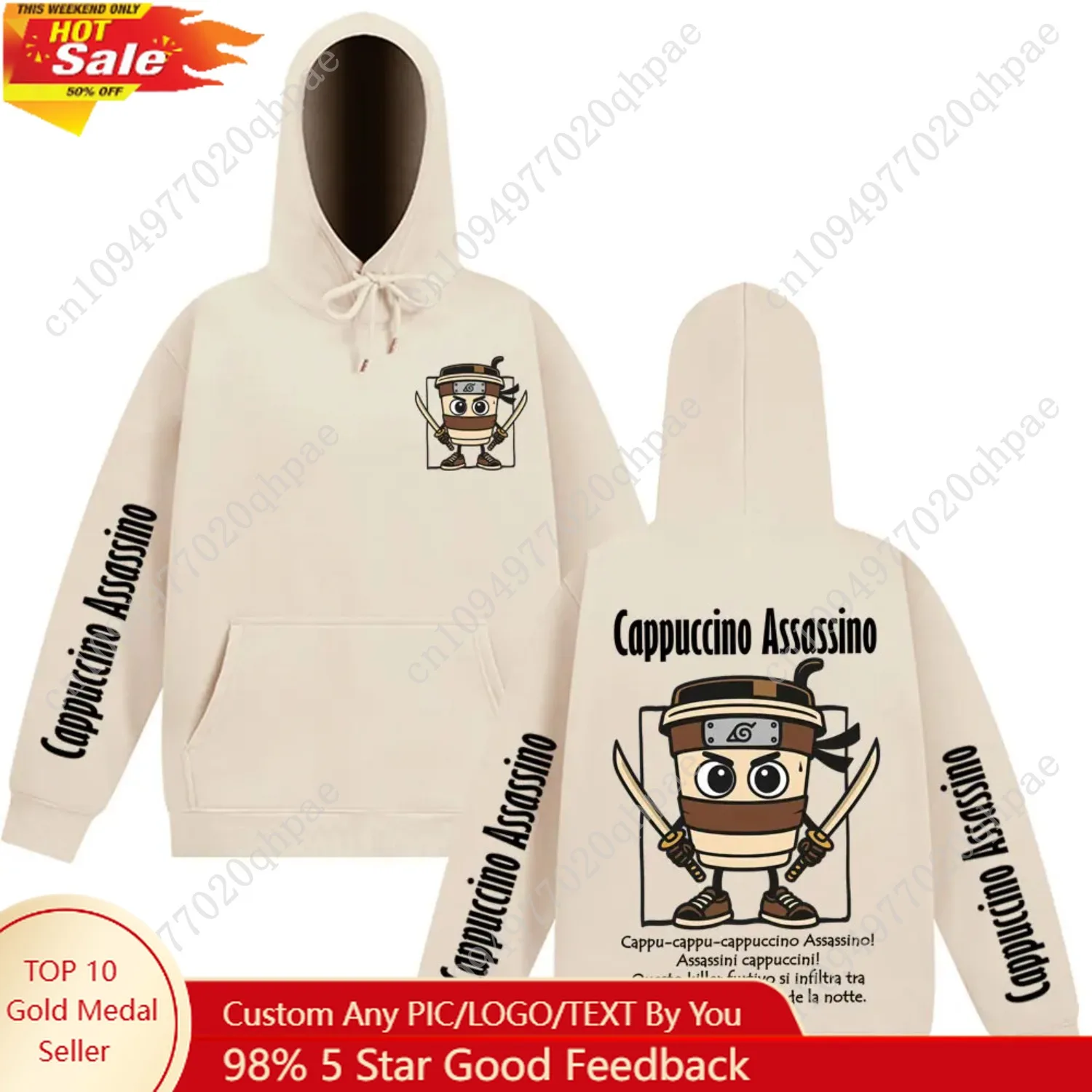 كابتشينو Assassino موضة الإيطالية Brainrot ميمي هوديس الشتاء بأكمام طويلة الصوف فضفاضة عادية للجنسين ملابس رياضية غير رسمية