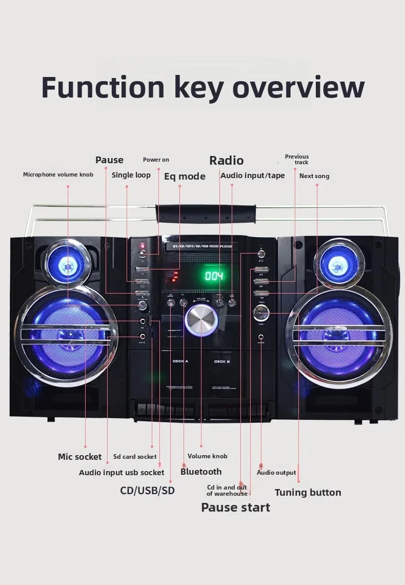 Retro dual-card tape recorder, all-in-one SD card U disk CD Bluetooth multi-function radio, karaoke stereo 5