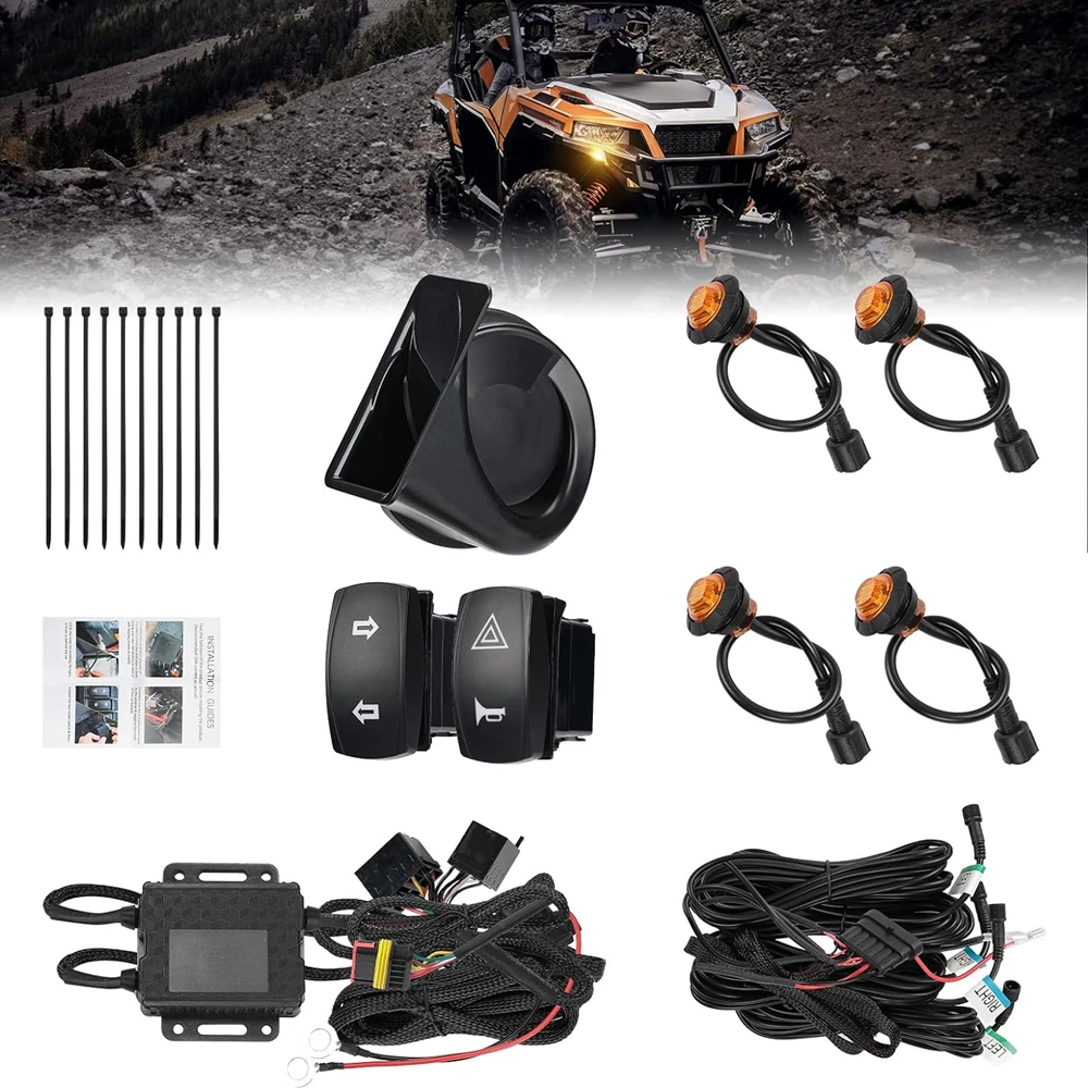 Universal UTV ATV Turn Signal Kit With Rocker Switch & 105D Horn for Polaris RZR For Can-Am Maverick For Kawasaki For CFMOTO