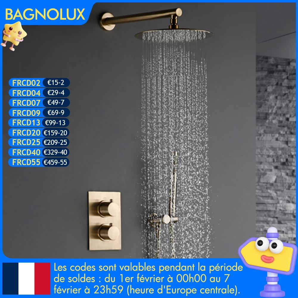 

Bursh Золотой Термостатический смеситель для душа, набор, ванная комната, система с дождем, ручное настенное крепление, роскошный смеситель с скрытым переключателем