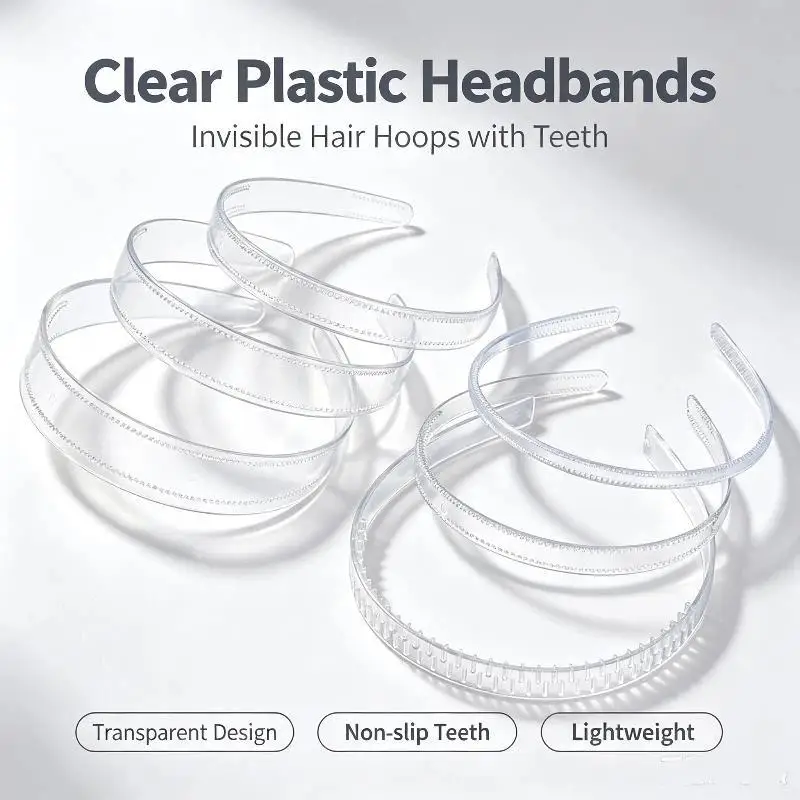 10 Stück Transparente Haarbänder Haarreifen Gezahnte Rutschfeste Klare Plastik-Stirnbänder DIY Haarspange Minimalistisches Koreanisches Haarband – Detail 1