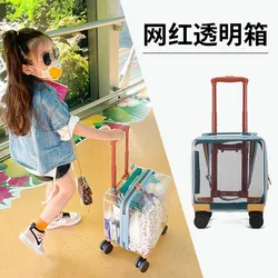 Valise transparente pour enfants, valise à roulettes pour enfants, dessin animé mignon, boîte de voyage, cabine à bagages d'embarquement, 14 po, 20 po